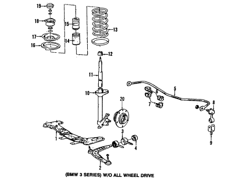 1988 BMW M3 Front Suspension, Lower Control Arm, Stabilizer Bar, Suspension Components Insert Shock Absorber Diagram for 31321133563