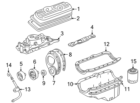 1987 Chevrolet Astro Engine Parts, Mounts, Cylinder Head & Valves, Camshaft & Timing, Oil Pan, Oil Pump, Crankshaft & Bearings, Pistons, Rings & Bearings Cover Asm-Crankcase Front End & Pointer Diagram for 14094578