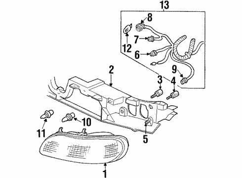 1998 Oldsmobile Cutlass Bulbs Adjuster Asm-Headlamp Vertical Diagram for 22609038