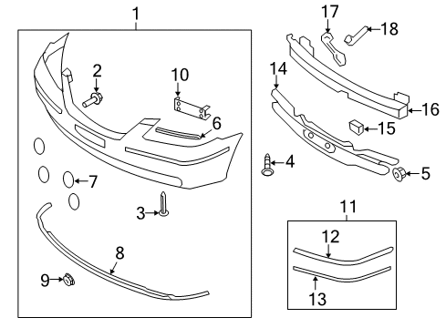 2009 Hyundai Azera Front Bumper Piece-Front Bumper Upper Lib Diagram for 86574-3L200