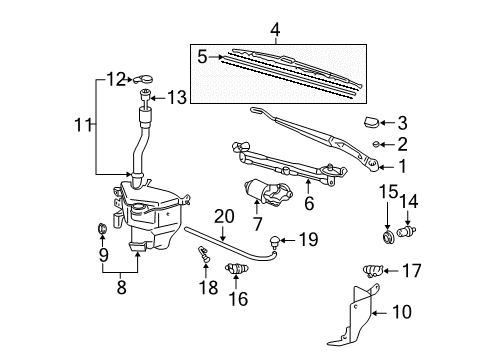 2005 Toyota 4Runner Wiper & Washer Components Front Wiper Blade, Right Diagram for 85212-53061