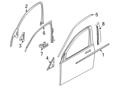 2006 BMW 760i Exterior Trim - Front Door Finisher Window Frame B-Pillar Front Door Diagram for 51337005042