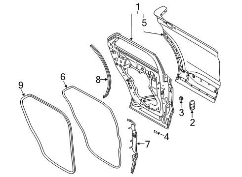 2020 Ford Explorer Rear Door Rear Weatherstrip Diagram for LB5Z-7828124-A