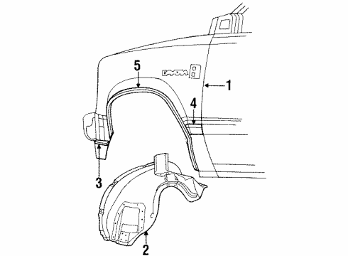 1991 Dodge Dakota Fender & Components, Exterior Trim Extension Front Fender S/S Diagram for 55345474