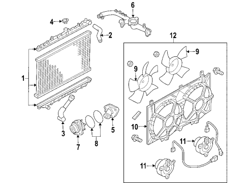 2003 Nissan 350Z Cooling System, Radiator, Water Pump, Cooling Fan Motor & Fan Assy-With Shroud Diagram for 21481-CF40B