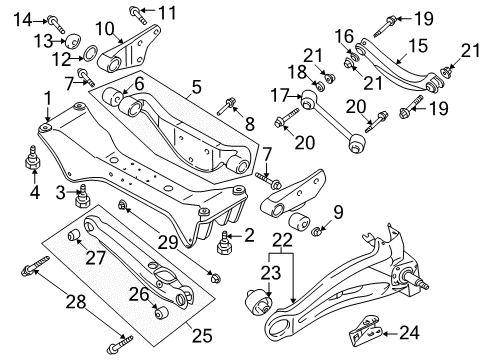 2003 Mitsubishi Outlander Rear Suspension Components, Lower Control Arm, Upper Control Arm, Stabilizer Bar Nut-Engine Mount Diagram for MU431006