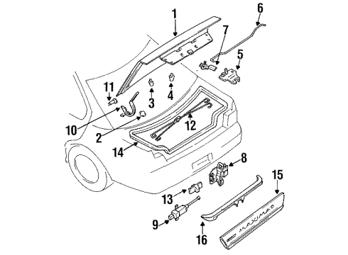 1990 Nissan Maxima Trunk Lid & Components, Spoiler, Exterior Trim Clip-Rear Spoiler Diagram for 01553-06511