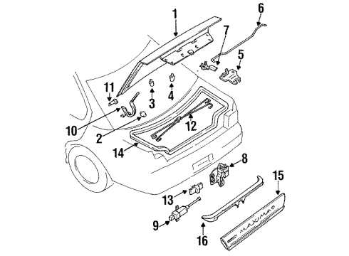 1991 Nissan Maxima Trunk Lid & Components, Spoiler, Exterior Trim WEATHERSTRIP Trunk Lid Diagram for 84830-85E00