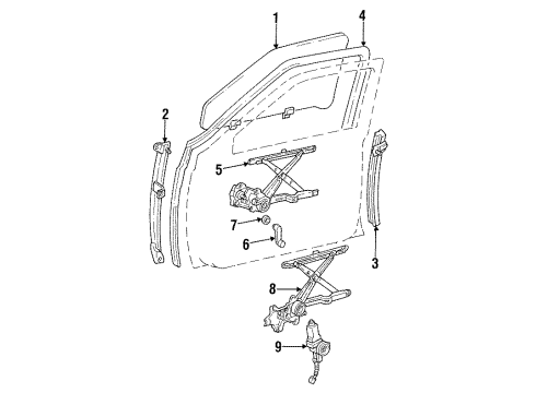 1994 Toyota T100 Front Door Run, Front Door Glass, RH Diagram for 68141-34010