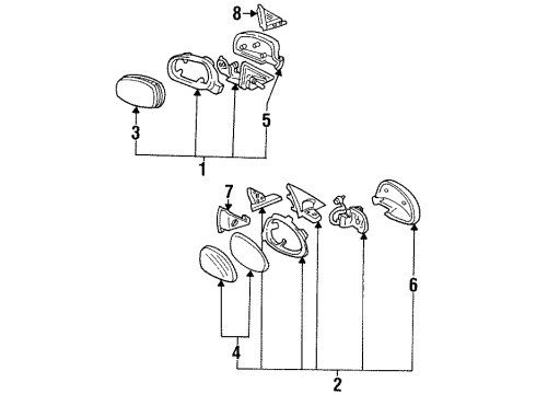 1995 Honda Civic Outside Mirrors Mirror, Passenger Side (1400) Diagram for 76203-SR3-A04