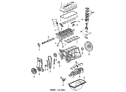 1993 Saturn SC1 Engine Parts, Mounts, Cylinder Head & Valves, Camshaft & Timing, Oil Pan, Oil Pump, Crankshaft & Bearings, Pistons, Rings & Bearings Arm Asm, Valve Rocker Diagram for 21000734
