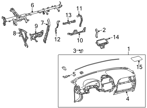 2008 Toyota Sienna Cluster & Switches, Instrument Panel Instrument Panel Reinforcement Diagram for 55425-08010