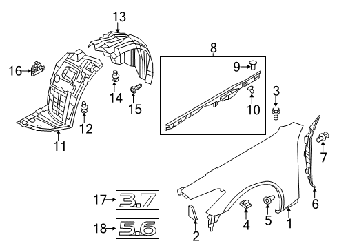 2014 Infiniti Q70 Fender & Components, Exterior Trim BAFFLE - Front Fender, LH Diagram for 63131-1MA0A