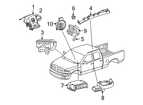 2007 Dodge Ram 1500 Air Bag Components Sensor-Impact Diagram for 56043167AB