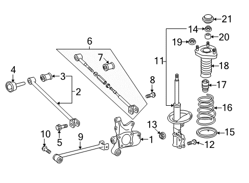 2012 Toyota Highlander Rear Suspension Components, Stabilizer Bar Strut Diagram for 48540-49545