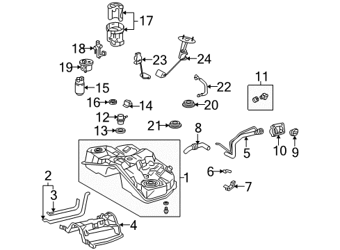 2006 Lexus LS430 Fuel System Components Fuel Tank Assembly Diagram for 77001-50120