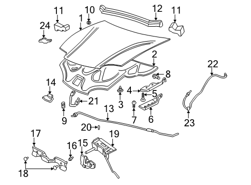 2002 Chevrolet Cavalier Hood & Components Cable, Hood Primary Latch Release Diagram for 22652156
