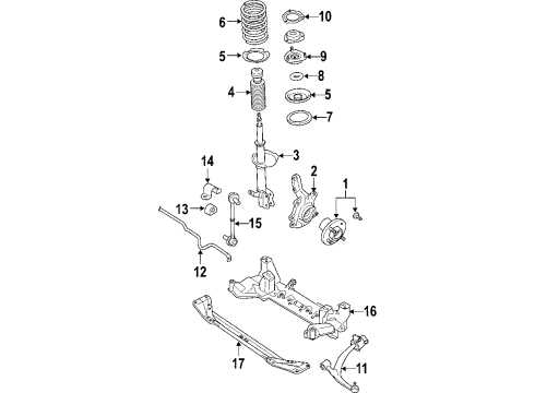 2006 Infiniti FX45 Front Suspension Components, Lower Control Arm, Stabilizer Bar Bracket-Front Strut Mounting Insulator Diagram for 54322-CG00A