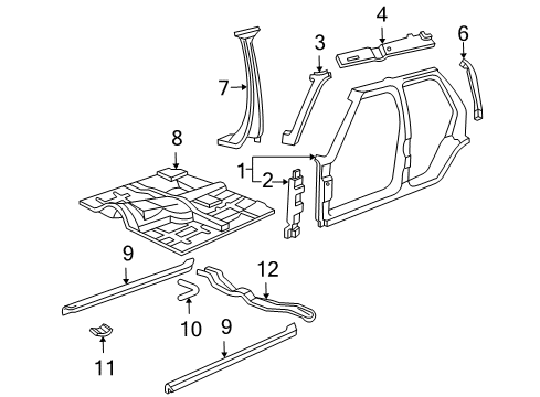 1997 GMC Jimmy Floor & Rails, Uniside Panel Asm, Floor Front Diagram for 12546622