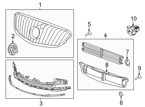 2014 Buick LaCrosse Grille & Components Grille Assembly Diagram for 90766427