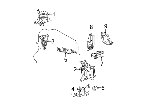 2010 Toyota Yaris Engine & Trans Mounting Lateral Rod Diagram for 12364-21020