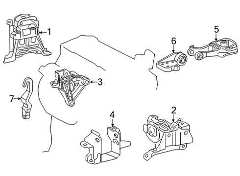 2022 Toyota Corolla Cross Engine & Trans Mounting Side Mount Diagram for 12372-F2110