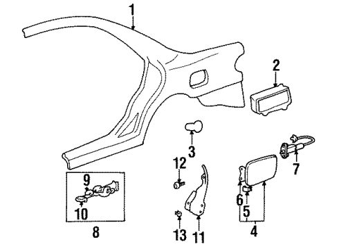 1996 Hyundai Accent Quarter Panel & Components Fuel Filler Door Assembly Diagram for 69510-22010