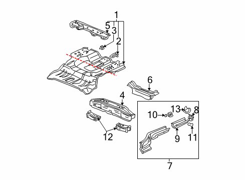 2005 Honda Civic Rear Body - Floor & Rails Panel Set, RR. Floor Diagram for 04655-S5D-A00ZZ
