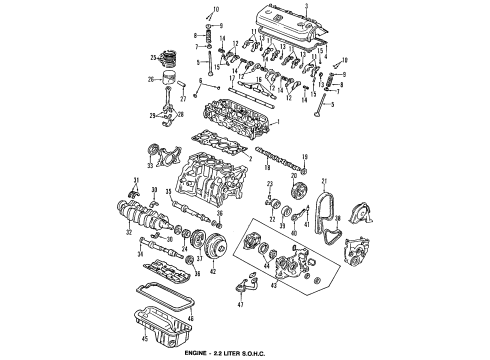 1993 Honda Accord Engine Parts, Mounts, Cylinder Head & Valves, Camshaft & Timing, Oil Cooler, Oil Pan, Oil Pump, Balance Shafts, Crankshaft & Bearings, Pistons, Rings & Bearings Valve, Exhuast Diagram for 14721-P0J-A00