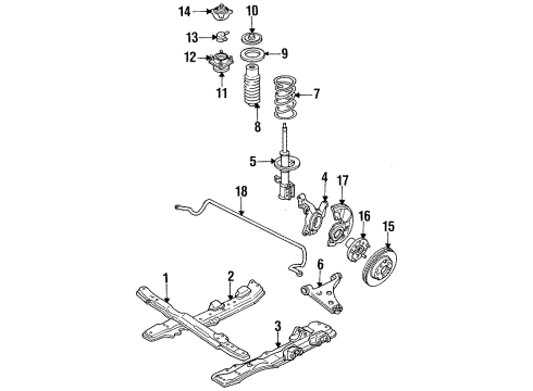 1990 Ford Probe Front Suspension Components, Lower Control Arm, Stabilizer Bar Strut Mount Diagram for FO2Z18A161BA