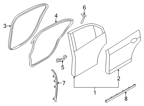 2010 Lincoln MKZ Rear Door Door Weatherstrip Retainer Diagram for 6H6Z-54254A10-A