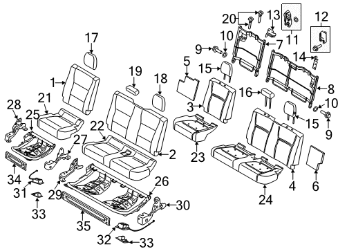 2017 Ford F-350 Super Duty Rear Seat Components Release Handle Diagram for DL3Z-1662418-AJ