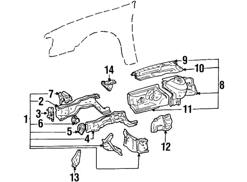 1992 Lexus ES300 Structural Components & Rails Extension Diagram for 57114-33010