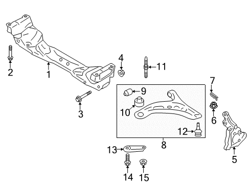 2020 Toyota 86 Front Suspension Components, Lower Control Arm, Stabilizer Bar Mount Plate Nut Diagram for SU003-02871