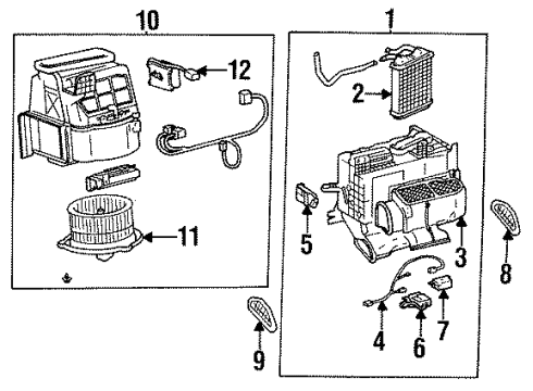 1994 Lexus GS300 Blower Motor & Fan Unit Sub-Assy, Heater Radiator Diagram for 87107-30440