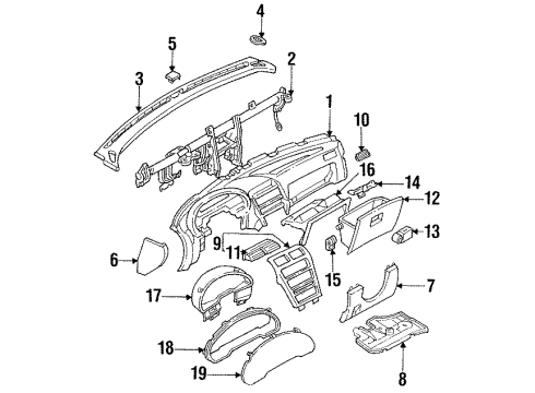1996 Ford Probe Instrument Panel, Cluster & Switches Vent Grille Diagram for F32Z19893E