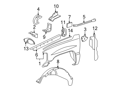 2006 Chevrolet Silverado 3500 Fender & Components Fender Liner Diagram for 15268589