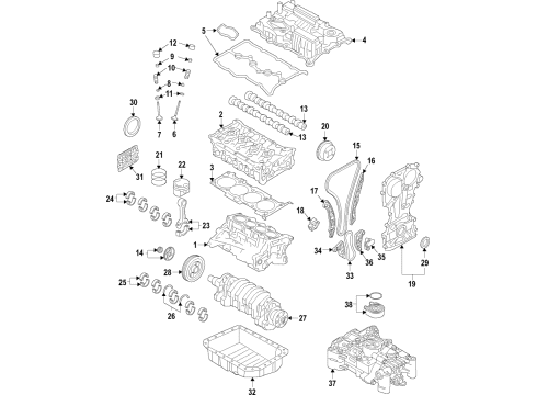 2016 Kia Sorento Engine Parts, Mounts, Cylinder Head & Valves, Camshaft & Timing, Variable Valve Timing, Oil Cooler, Oil Pan, Oil Pump, Balance Shafts, Crankshaft & Bearings, Pistons, Rings & Bearings Cover Assembly-Cylinder Head Diagram for 22400-2GGB0