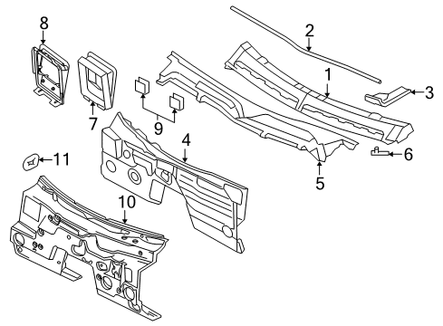 2012 Ford Mustang Cowl Cowl Grille Diagram for AR3Z-63018A16-AA