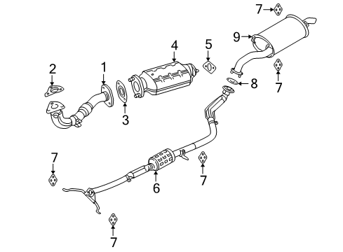 2002 Kia Rio Exhaust Components Main Muffler Assembly Diagram for 0K32A40100C