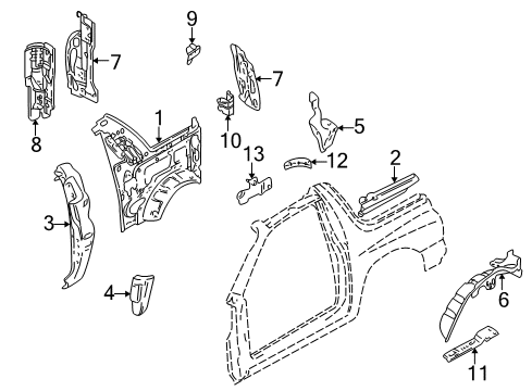 1999 Chevrolet Tracker Inner Structure - Quarter Panel Panel, Rear Wheel Housing Outer Rear, LH (On Esn) Diagram for 30021108