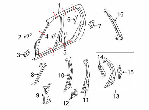 2007 Ford Explorer Sport Trac Center Pillar, Hinge Pillar, Lock Pillar, Uniside Uniside Assembly Upper Plate Diagram for 1L2Z-78026A42-AA