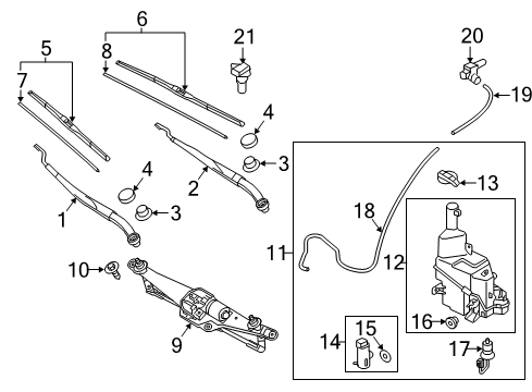 2017 Kia K900 Wiper & Washer Components Passenger Windshield Wiper Blade Assembly Diagram for 983513T500