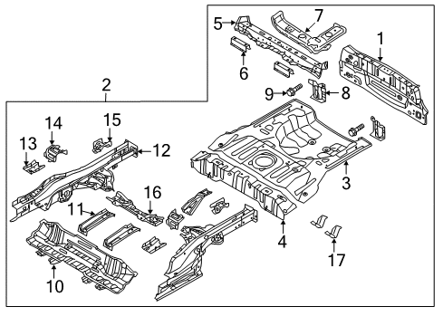 2018 Kia Soul EV Rear Body Panel, Floor & Rails Bracket Assembly-Rear Seat Diagram for 65581E4000