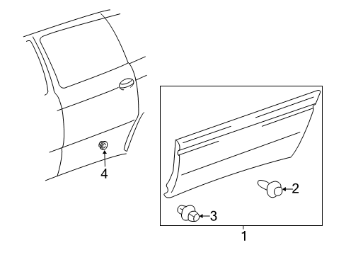 2003 Toyota Sienna Exterior Trim - Side Loading Door Body Side Molding Diagram for 75075-08010-B0