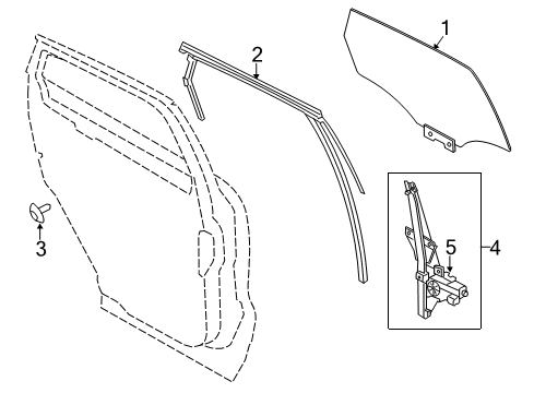 2018 Lincoln MKC Rear Door - Glass & Hardware Door Glass Diagram for EJ7Z-7825712-A