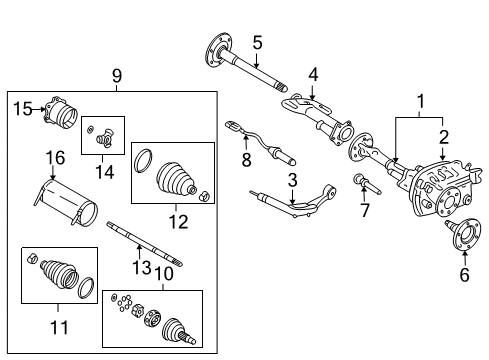 2007 Chevrolet Silverado 1500 Classic Carrier & Front Axles Axle, Front(3.73 Ratio) Diagram for 15860083