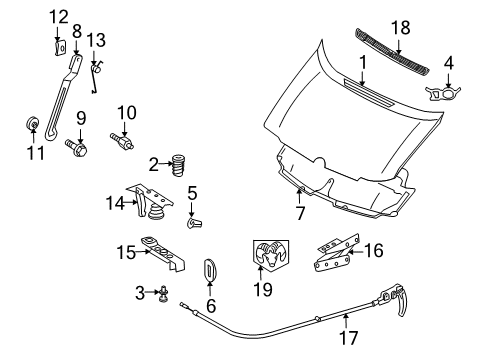 2004 Dodge Sprinter 3500 Hood & Components, Exterior Trim STRIKER-Hood Latch Diagram for 5104401AA