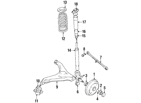 1989 Geo Metro Rear Suspension Components, Lower Control Arm Wheel Bearing Diagram for 96062825