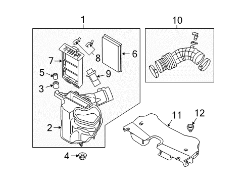 2011 Infiniti FX50 Air Intake Air Cleaner Diagram for 16500-1CA1C
